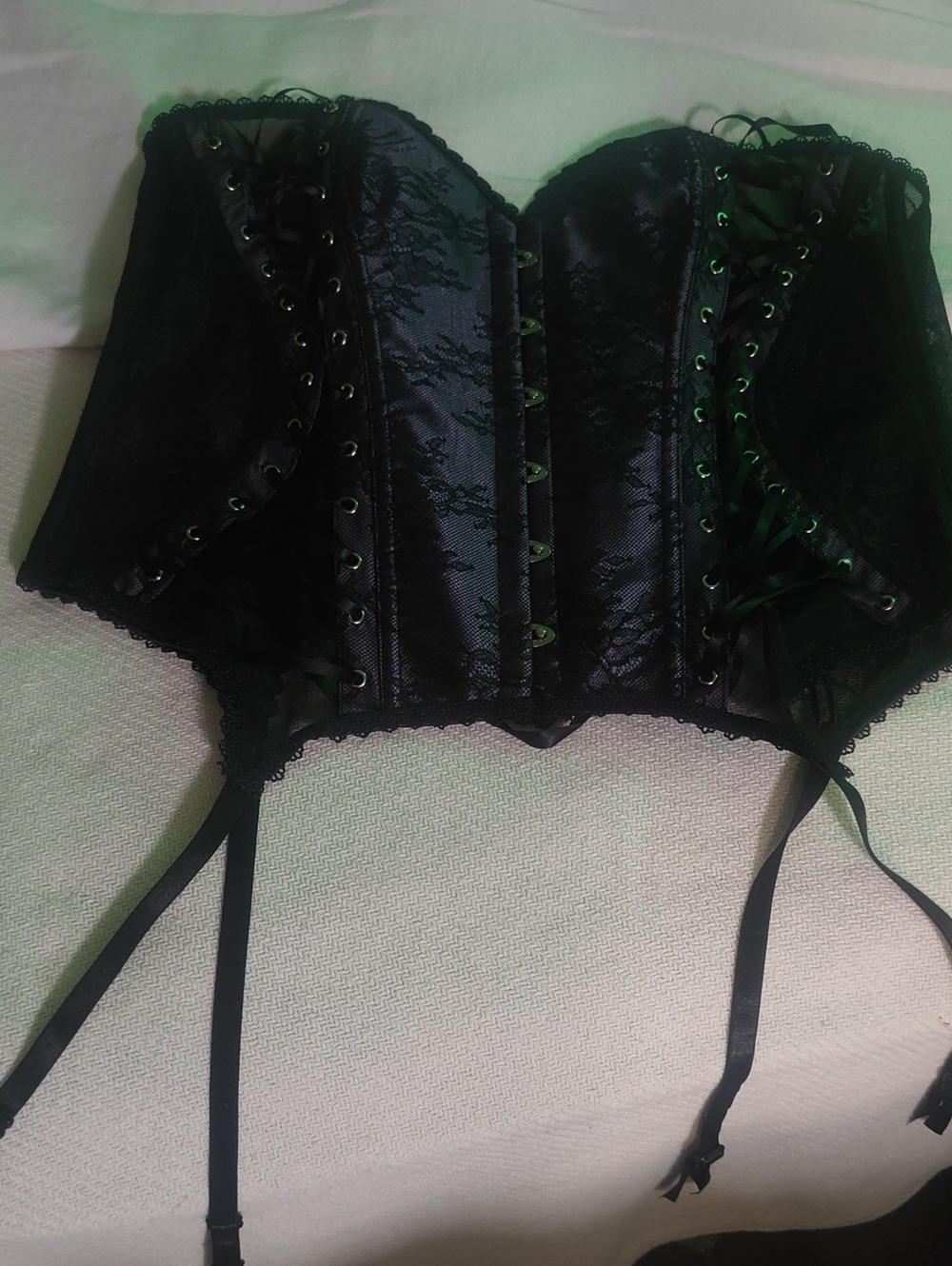 2X Adore Me Black Silver Lace Corset Bustier with Garter Straps